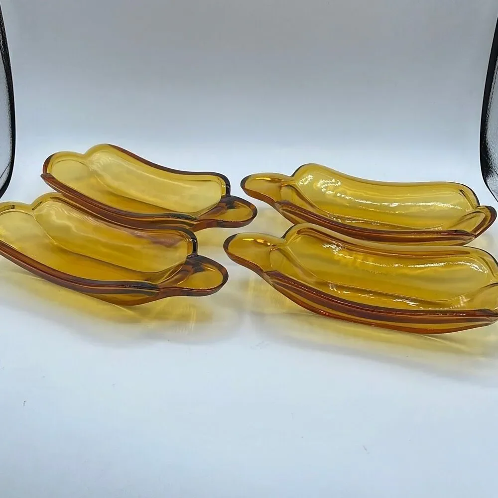 Indiana glass amber ice cream boats lot  of 4